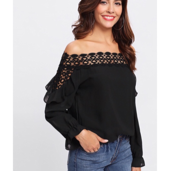 Belle Ame Janice Boutique Tops - Guipure Lace Off Shoulder Ruffle Trim Blouse Belle Ame Janice Boutique Tops - Guipure Lace Off Shoulder Ruffle Trim Blouse
